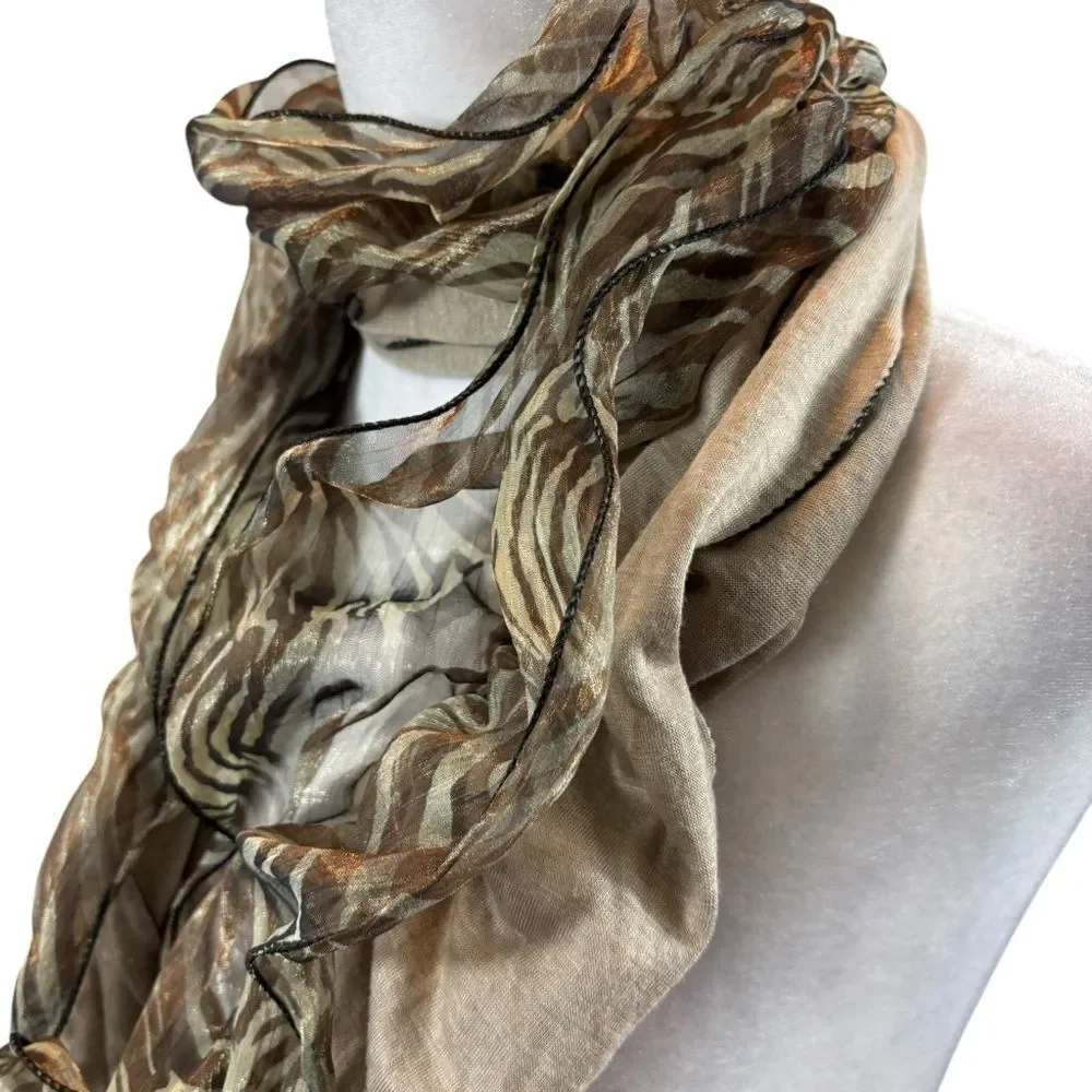 Ladies Ruffle Two Tone Animal Print Scarf‎